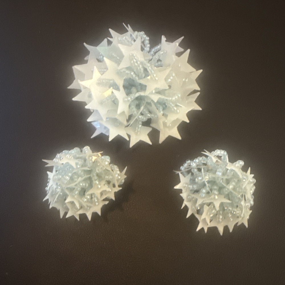 Ice Blue‎ beaded sequin star vintage brooch pin & earring jewelry set Japan